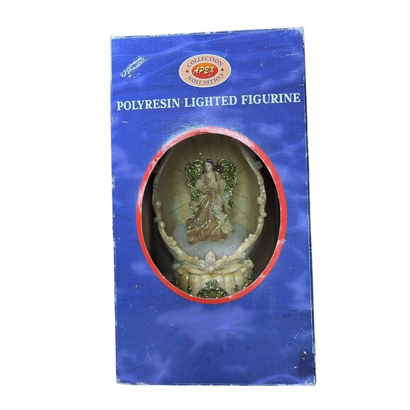 Vintage Angel Lighted Figurine Egg Shape Gold Edged Large Apex Collection - Picture 8 of 15